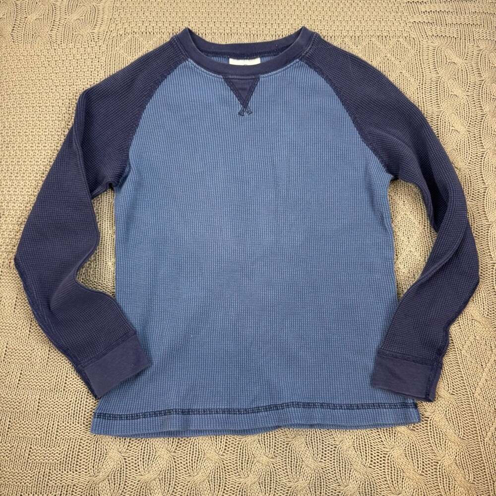 Hanna Andersson Blue and Navy Long Sleeve Waffle Raglan ~ fits 8 IMO